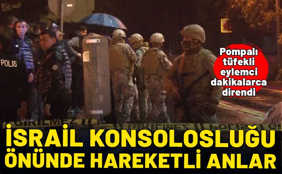 İsrail Konsolosluğu önünde hareketli anlar! Pompalı tüfekle geldi