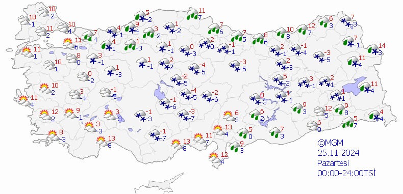 25 Kasim Pazartesi Hava Durumu